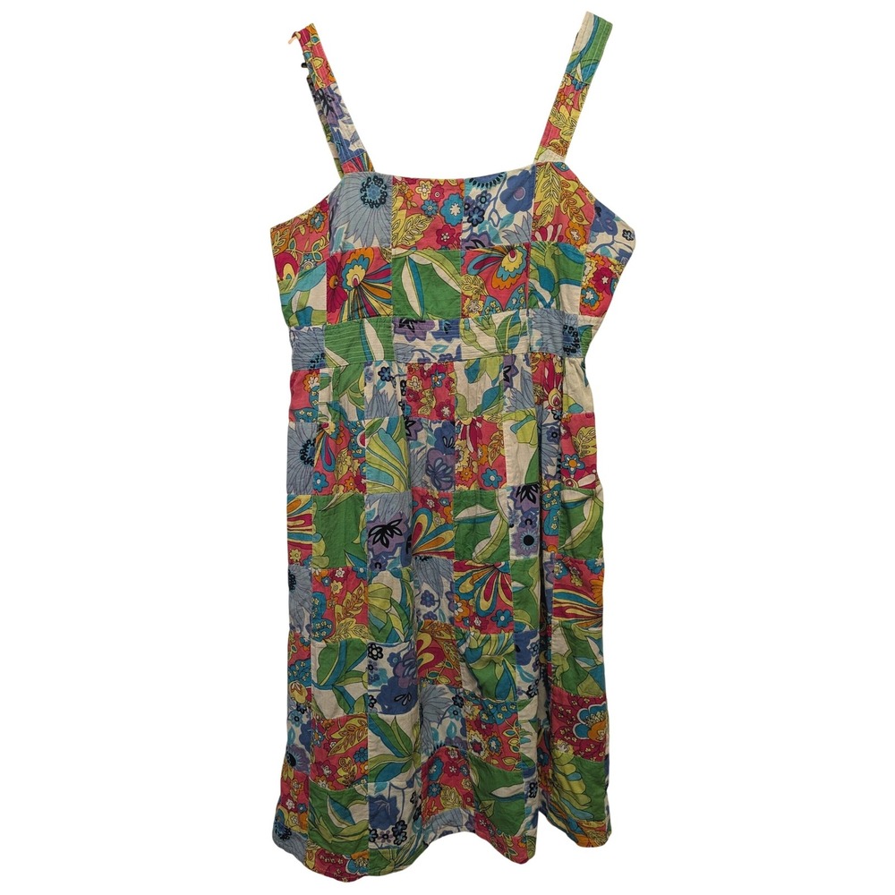 IZOD Patchwork Floral Sun Dress Multicolor Cotton Size Lโ Summer Retro Mod Boho